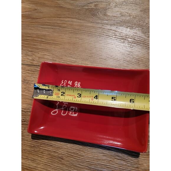 Sushi Set of 4 Asian Stoneware Dinnerware Small Plates 8 Pieces Red Black - Picture 6 of 9